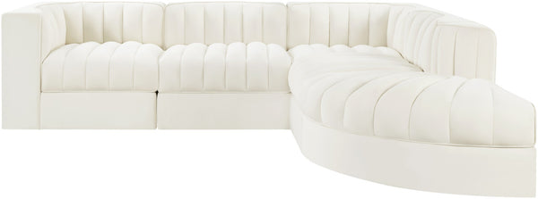 Meridian Furniture Rummi Five Piece Modular Sectional Channel Tufted Velvet Performance Fabric Seating 660Cream-Sec5C