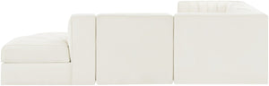 Meridian Furniture Rummi Five Piece Modular Sectional Channel Tufted Velvet Performance Fabric Seating 660Cream-Sec5C