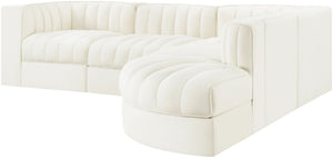 Meridian Furniture Rummi Five Piece Modular Sectional Channel Tufted Velvet Performance Fabric Seating 660Cream-Sec5C