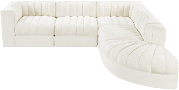 Meridian Furniture Rummi Five Piece Modular Sectional Channel Tufted Velvet Performance Fabric Seating 660Cream-Sec5C