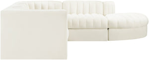 Meridian Furniture Rummi Five Piece Modular Sectional Channel Tufted Velvet Performance Fabric Seating 660Cream-Sec5C