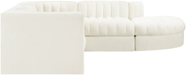 Meridian Furniture Rummi Five Piece Modular Sectional Channel Tufted Velvet Performance Fabric Seating 660Cream-Sec5C