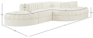 Meridian Furniture Rummi Five Piece Channel Tufted Velvet Modular Sectional for Spacious Living Rooms 660Cream-Sec5D