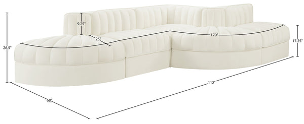 Meridian Furniture Rummi Five Piece Channel Tufted Velvet Modular Sectional for Spacious Living Rooms 660Cream-Sec5D