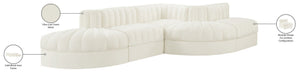 Meridian Furniture Rummi Five Piece Channel Tufted Velvet Modular Sectional for Spacious Living Rooms 660Cream-Sec5D