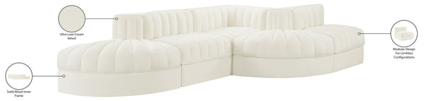 Meridian Furniture Rummi Five Piece Channel Tufted Velvet Modular Sectional for Spacious Living Rooms 660Cream-Sec5D