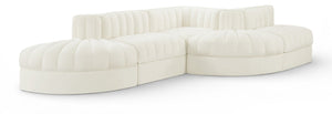 Meridian Furniture Rummi Five Piece Channel Tufted Velvet Modular Sectional for Spacious Living Rooms 660Cream-Sec5D