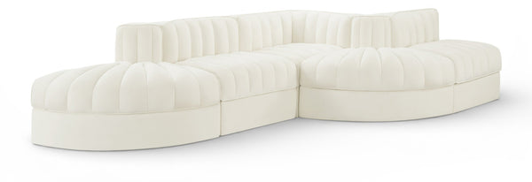 Meridian Furniture Rummi Five Piece Channel Tufted Velvet Modular Sectional for Spacious Living Rooms 660Cream-Sec5D