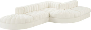 Meridian Furniture Rummi Five Piece Channel Tufted Velvet Modular Sectional for Spacious Living Rooms 660Cream-Sec5D