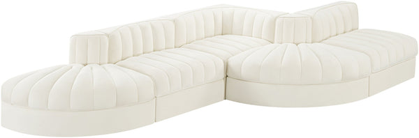 Meridian Furniture Rummi Five Piece Channel Tufted Velvet Modular Sectional for Spacious Living Rooms 660Cream-Sec5D