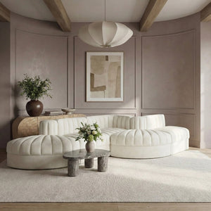 Meridian Furniture Rummi Five Piece Channel Tufted Velvet Modular Sectional for Spacious Living Rooms 660Cream-Sec5D