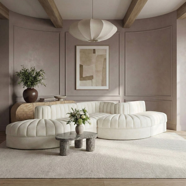 Meridian Furniture Rummi Five Piece Channel Tufted Velvet Modular Sectional for Spacious Living Rooms 660Cream-Sec5D