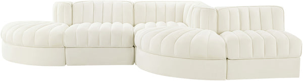 Meridian Furniture Rummi Five Piece Channel Tufted Velvet Modular Sectional for Spacious Living Rooms 660Cream-Sec5D