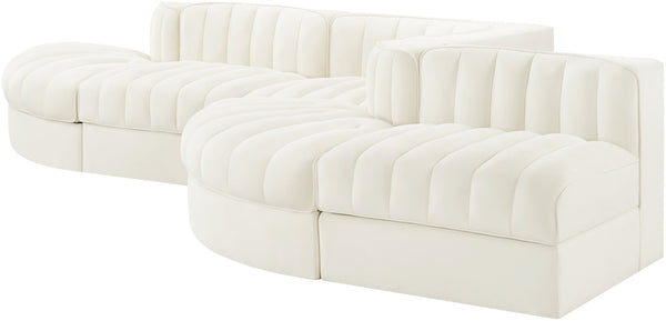 Meridian Furniture Rummi Five Piece Channel Tufted Velvet Modular Sectional for Spacious Living Rooms 660Cream-Sec5D