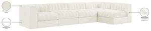 Meridian Furniture Rummi Five Piece Modular Sectional with Channel Tufted Velvet and Low Profile Frame 660Cream-Sec5E