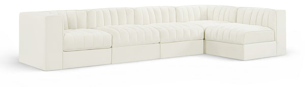 Meridian Furniture Rummi Five Piece Modular Sectional with Channel Tufted Velvet and Low Profile Frame 660Cream-Sec5E