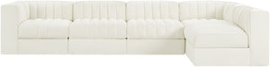 Meridian Furniture Rummi Five Piece Modular Sectional with Channel Tufted Velvet and Low Profile Frame 660Cream-Sec5E