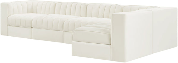 Meridian Furniture Rummi Five Piece Modular Sectional with Channel Tufted Velvet and Low Profile Frame 660Cream-Sec5E
