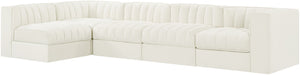 Meridian Furniture Rummi Five Piece Modular Sectional with Channel Tufted Velvet and Low Profile Frame 660Cream-Sec5E
