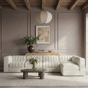 Meridian Furniture Rummi Five Piece Modular Sectional with Channel Tufted Velvet and Low Profile Frame 660Cream-Sec5E