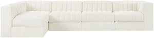 Meridian Furniture Rummi Five Piece Modular Sectional with Channel Tufted Velvet and Low Profile Frame 660Cream-Sec5E