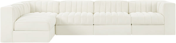 Meridian Furniture Rummi Five Piece Modular Sectional with Channel Tufted Velvet and Low Profile Frame 660Cream-Sec5E