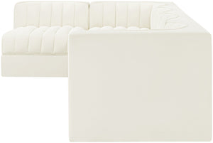 Meridian Furniture Rummi Five Piece Modular Sectional with Channel Tufted Velvet and Low Profile Frame 660Cream-Sec5E