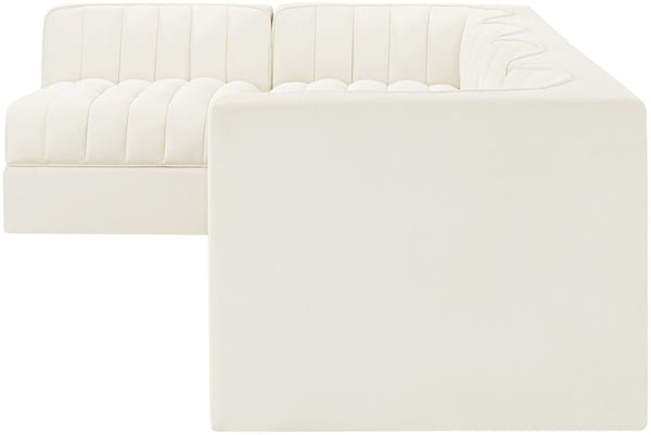 Meridian Furniture Rummi Five Piece Modular Sectional with Channel Tufted Velvet and Low Profile Frame 660Cream-Sec5E