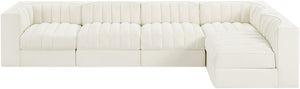 Meridian Furniture Rummi Five Piece Modular Sectional with Channel Tufted Velvet and Low Profile Frame 660Cream-Sec5E