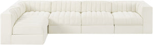 Meridian Furniture Rummi Five Piece Modular Sectional with Channel Tufted Velvet and Low Profile Frame 660Cream-Sec5E