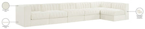 Meridian Furniture Rummi Six Piece Modular Sectional Channel Tufted Cream Velvet Contemporary Sofa 660Cream-Sec6E