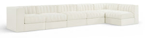 Meridian Furniture Rummi Six Piece Modular Sectional Channel Tufted Cream Velvet Contemporary Sofa 660Cream-Sec6E