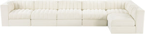 Meridian Furniture Rummi Six Piece Modular Sectional Channel Tufted Cream Velvet Contemporary Sofa 660Cream-Sec6E