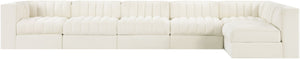Meridian Furniture Rummi Six Piece Modular Sectional Channel Tufted Cream Velvet Contemporary Sofa 660Cream-Sec6E