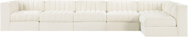 Meridian Furniture Rummi Six Piece Modular Sectional Channel Tufted Cream Velvet Contemporary Sofa 660Cream-Sec6E