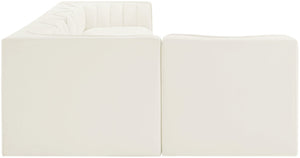 Meridian Furniture Rummi Six Piece Modular Sectional Channel Tufted Cream Velvet Contemporary Sofa 660Cream-Sec6E