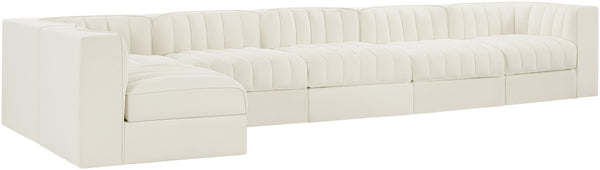 Meridian Furniture Rummi Six Piece Modular Sectional Channel Tufted Cream Velvet Contemporary Sofa 660Cream-Sec6E