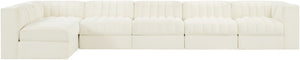 Meridian Furniture Rummi Six Piece Modular Sectional Channel Tufted Cream Velvet Contemporary Sofa 660Cream-Sec6E
