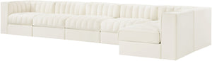 Meridian Furniture Rummi Six Piece Modular Sectional Channel Tufted Cream Velvet Contemporary Sofa 660Cream-Sec6E