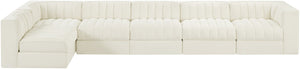 Meridian Furniture Rummi Six Piece Modular Sectional Channel Tufted Cream Velvet Contemporary Sofa 660Cream-Sec6E