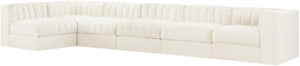 Meridian Furniture Rummi Six Piece Modular Sectional Channel Tufted Cream Velvet Contemporary Sofa 660Cream-Sec6E