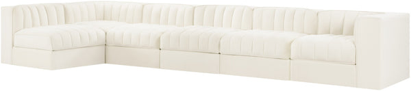 Meridian Furniture Rummi Six Piece Modular Sectional Channel Tufted Cream Velvet Contemporary Sofa 660Cream-Sec6E