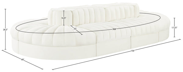 Meridian Furniture Rummi Eight Piece Modular Sectional Channel Tufted Velvet Lounge for Living Rooms 660Cream-Sec8B