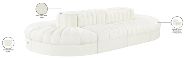 Meridian Furniture Rummi Eight Piece Modular Sectional Channel Tufted Velvet Lounge for Living Rooms 660Cream-Sec8B