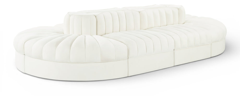 Meridian Furniture Rummi Eight Piece Modular Sectional Channel Tufted Velvet Lounge for Living Rooms 660Cream-Sec8B