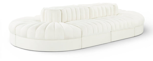 Meridian Furniture Rummi Eight Piece Modular Sectional Channel Tufted Velvet Lounge for Living Rooms 660Cream-Sec8B