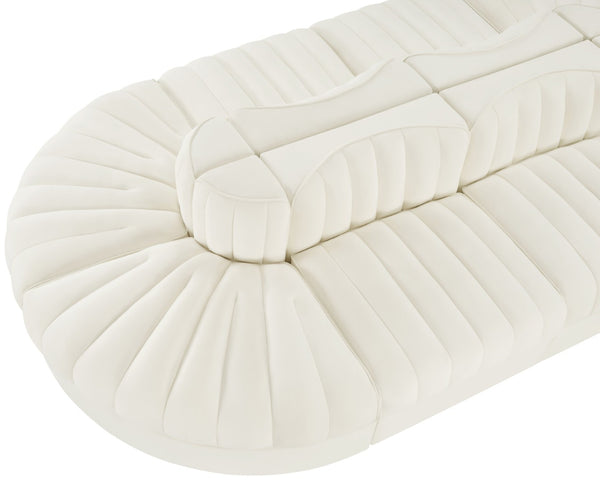 Meridian Furniture Rummi Eight Piece Modular Sectional Channel Tufted Velvet Lounge for Living Rooms 660Cream-Sec8B