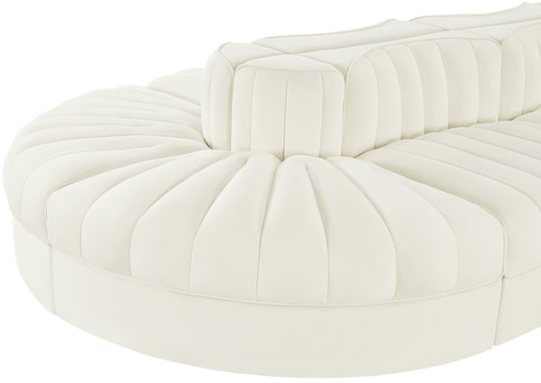 Meridian Furniture Rummi Eight Piece Modular Sectional Channel Tufted Velvet Lounge for Living Rooms 660Cream-Sec8B