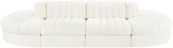 Meridian Furniture Rummi Eight Piece Modular Sectional Channel Tufted Velvet Lounge for Living Rooms 660Cream-Sec8B