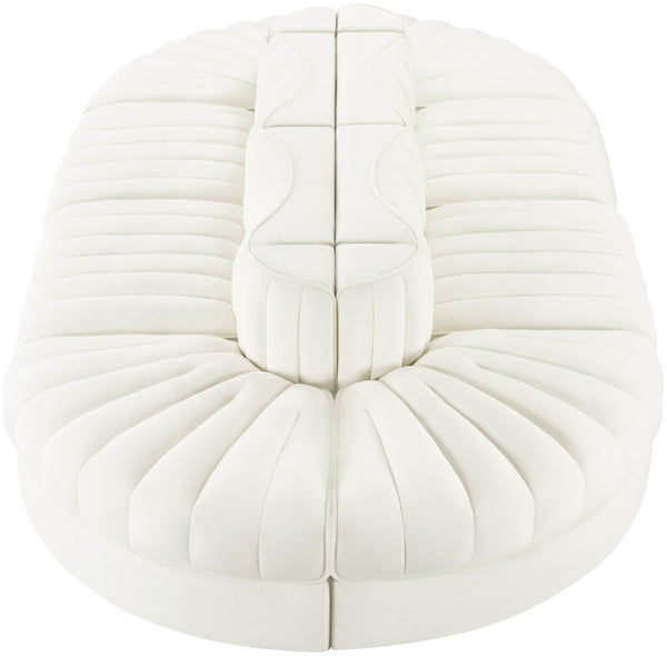Meridian Furniture Rummi Eight Piece Modular Sectional Channel Tufted Velvet Lounge for Living Rooms 660Cream-Sec8B